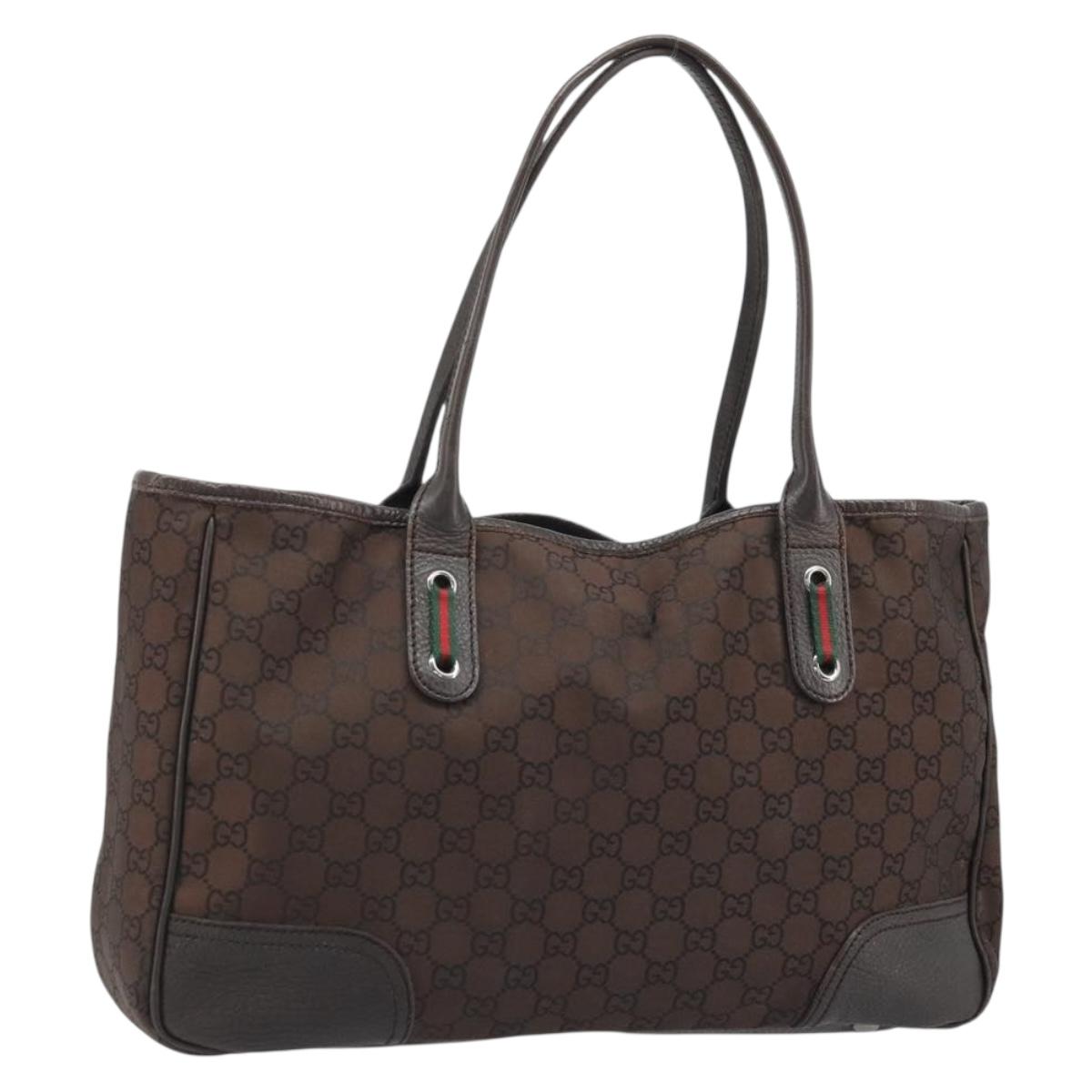 GUCCI GG Canvas Web Sherry Line Bag Nylon Outlet Brown Silver 293592 Auth ka3641