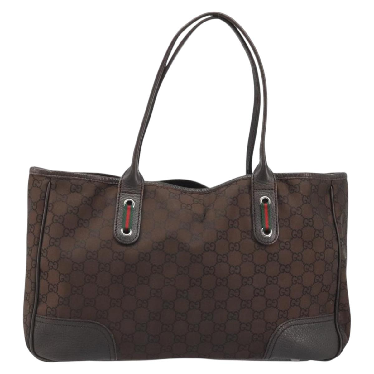 GUCCI GG Canvas Web Sherry Line Bag Nylon Outlet Brown Silver 293592 Auth ka3641