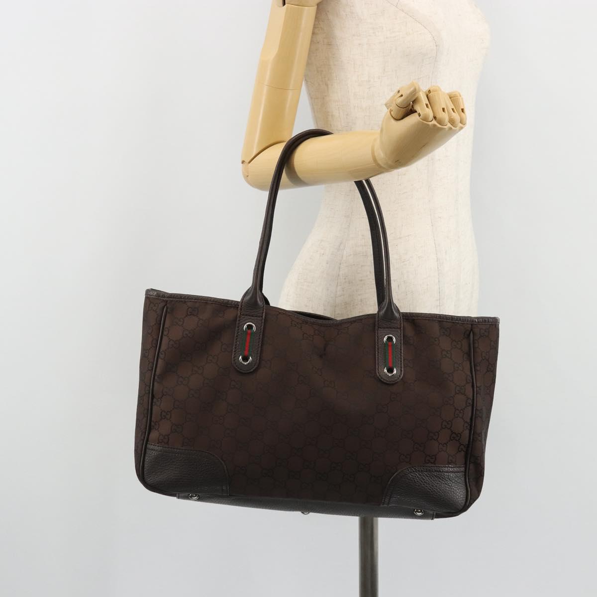 GUCCI GG Canvas Web Sherry Line Bag Nylon Outlet Brown Silver 293592 Auth ka3641