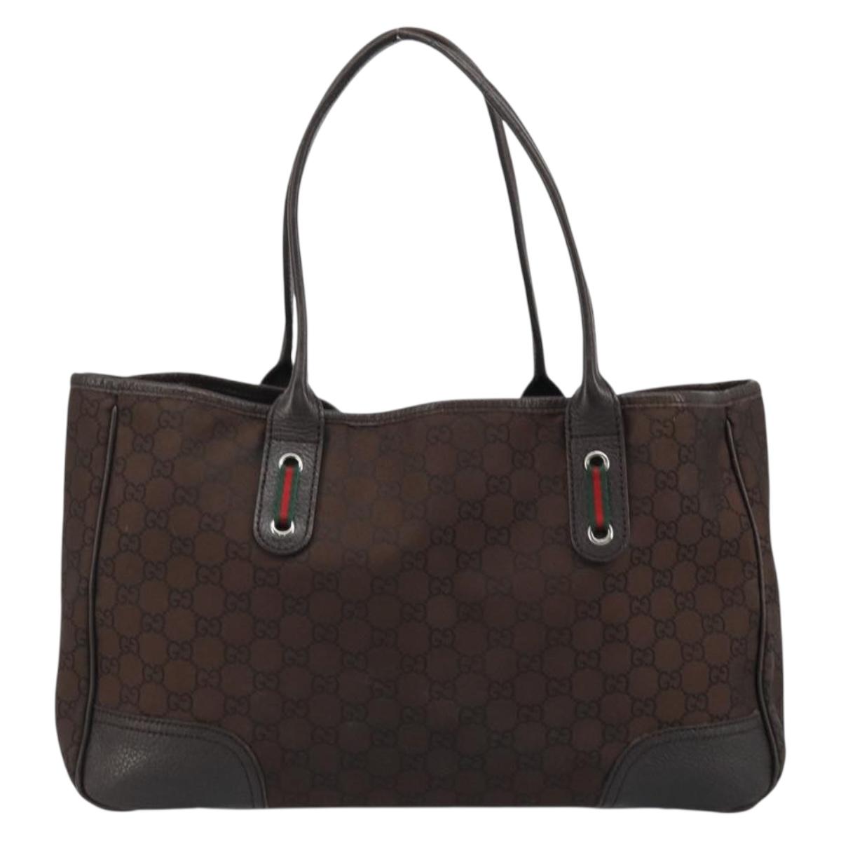 GUCCI GG Canvas Web Sherry Line Bag Nylon Outlet Brown Silver 293592 Auth ka3641