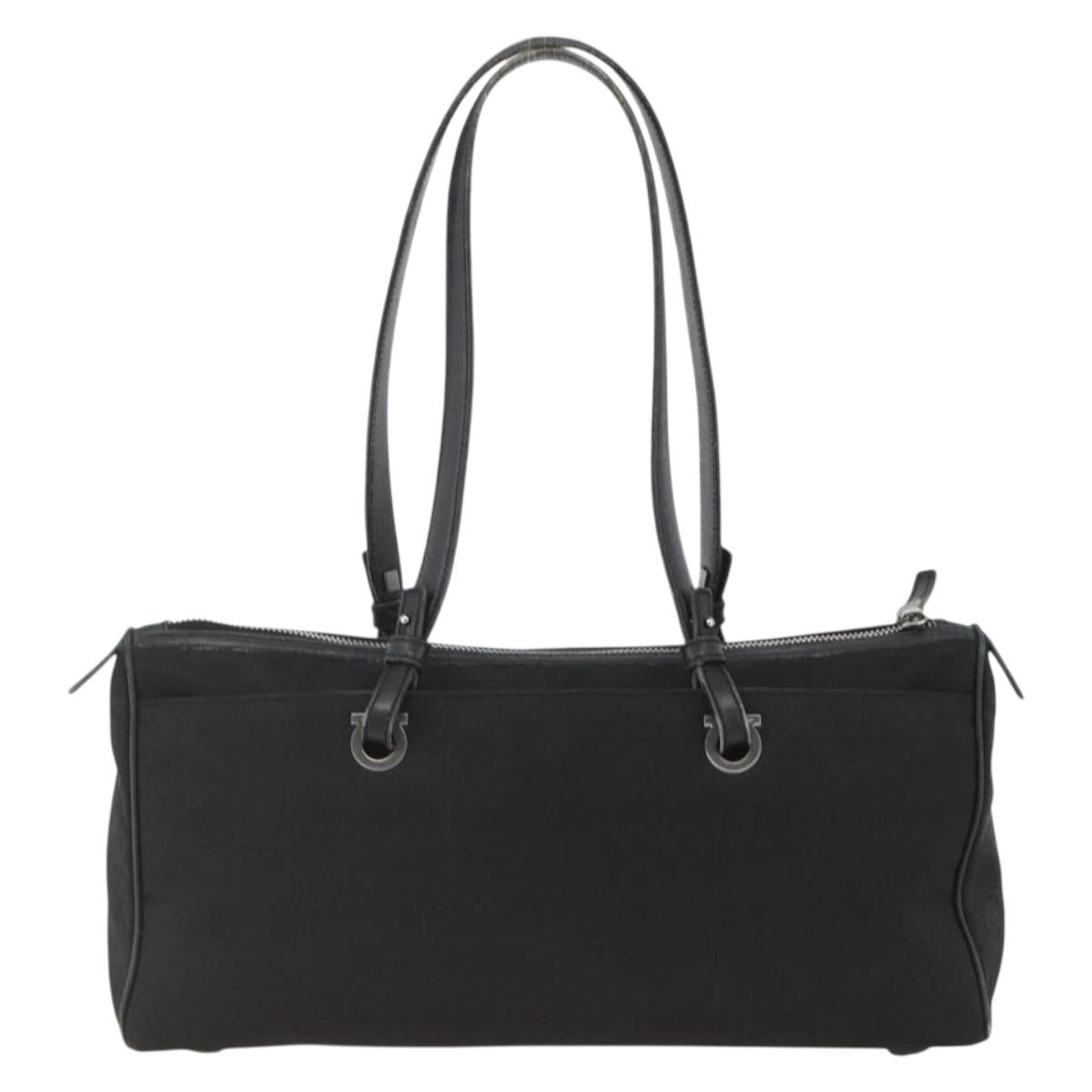 Salvatore Ferragamo Shoulder Bag Canvas Black Silver Auth ka3648