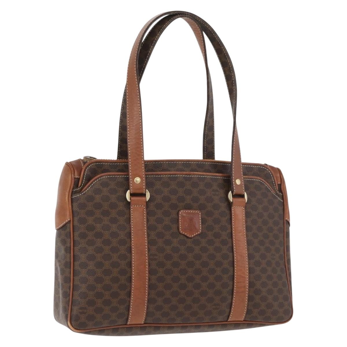 CELINE Macadam Canvas Hand Bag PVC Leather Brown Gold Auth ka3666