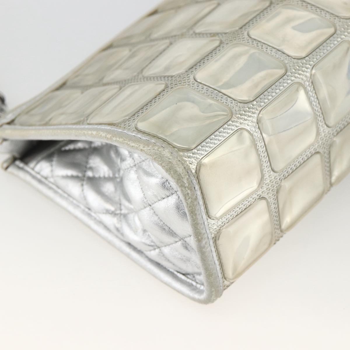 CHANEL Ice Cube Chain Shoulder Bag Vinyl Silver CC Auth ka3671