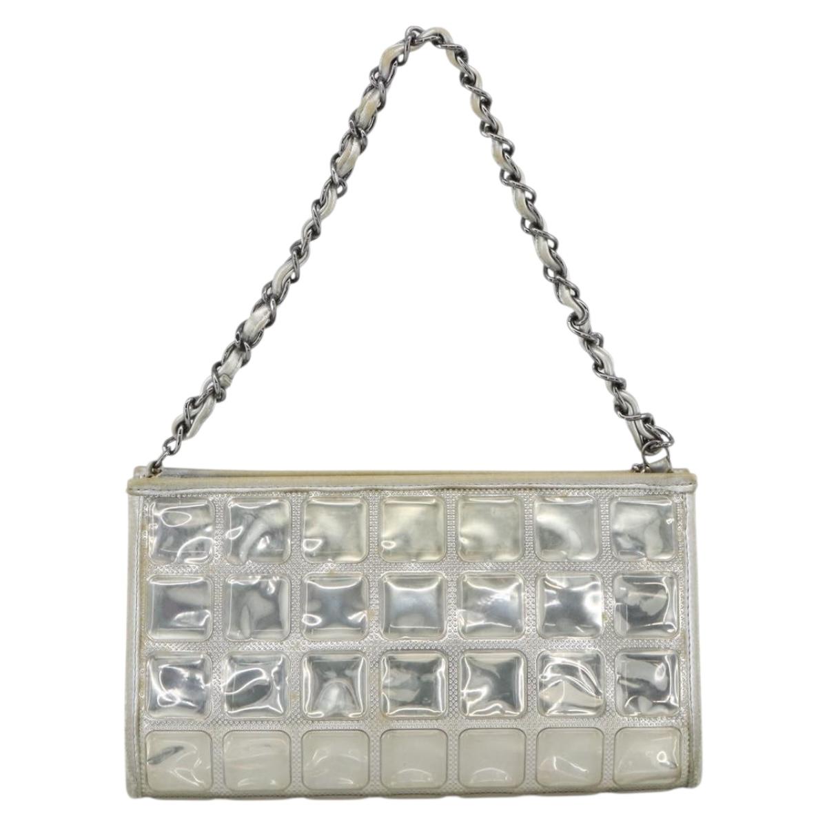 CHANEL Ice Cube Chain Shoulder Bag Vinyl Silver CC Auth ka3671