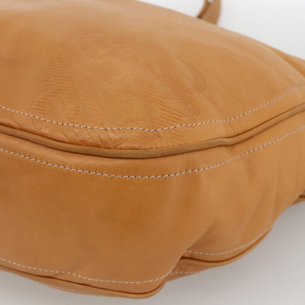 LOEWE Anagram Shoulder Bag Leather Beige Gold Auth ka3682