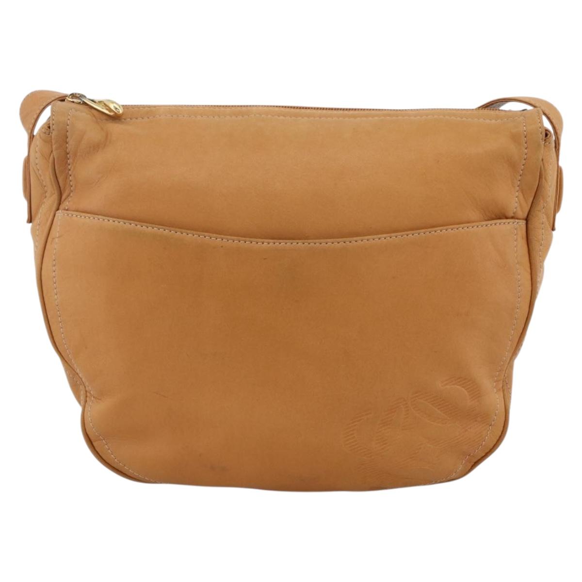 LOEWE Anagram Shoulder Bag Leather Beige Gold Auth ka3682