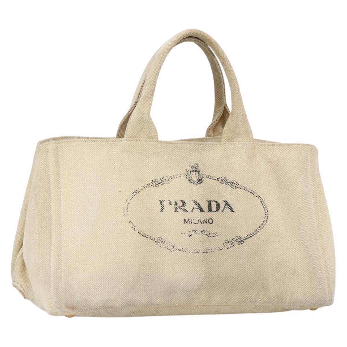 PRADA Canapa GM Hand Bag Canvas Ivory Gold Auth ka3683