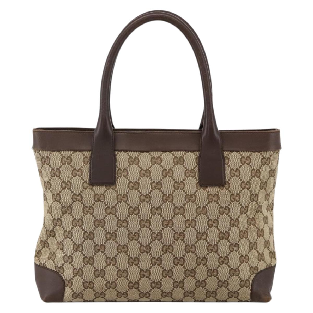 GUCCI GG Canvas Hand Bag Beige Gold 002 1119 Auth ka3702