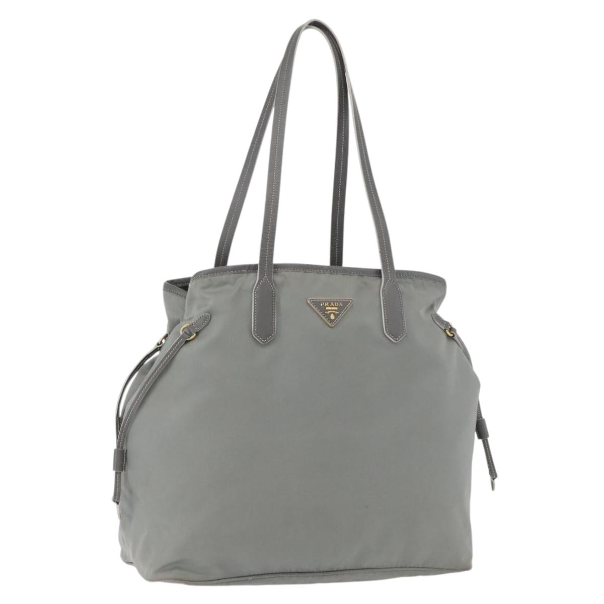 PRADA Tote Bag Nylon Gray Gold Auth ka3714A