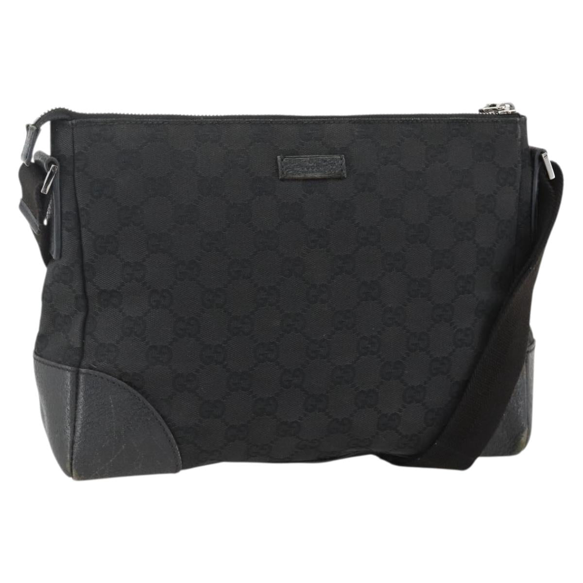 GUCCI GG Canvas Shoulder Bag Black Silver 114273 Auth ka3721