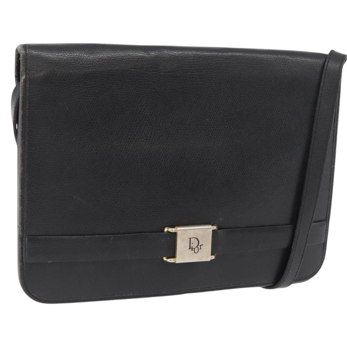 Christian Dior Shoulder Bag Leather Black Gold Auth ka3727