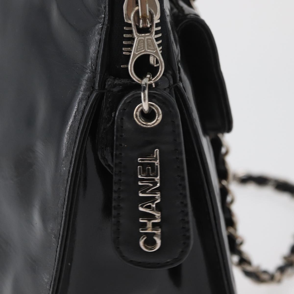 CHANEL Chain Shoulder Bag Patent leather Black Silver CC Auth ka3740