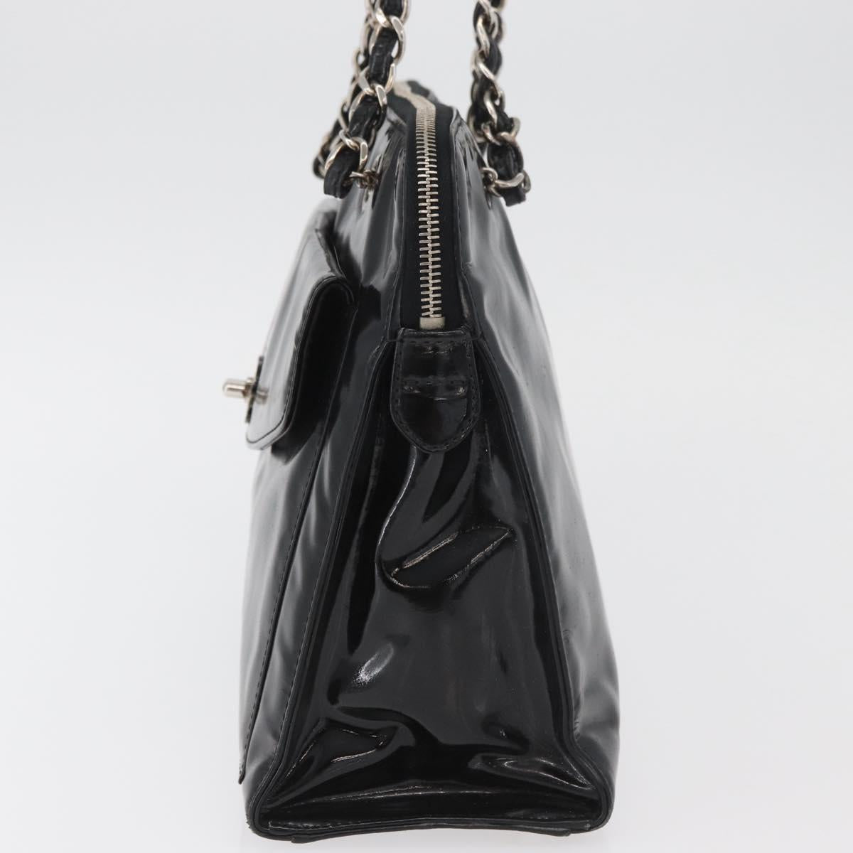 CHANEL Chain Shoulder Bag Patent leather Black Silver CC Auth ka3740