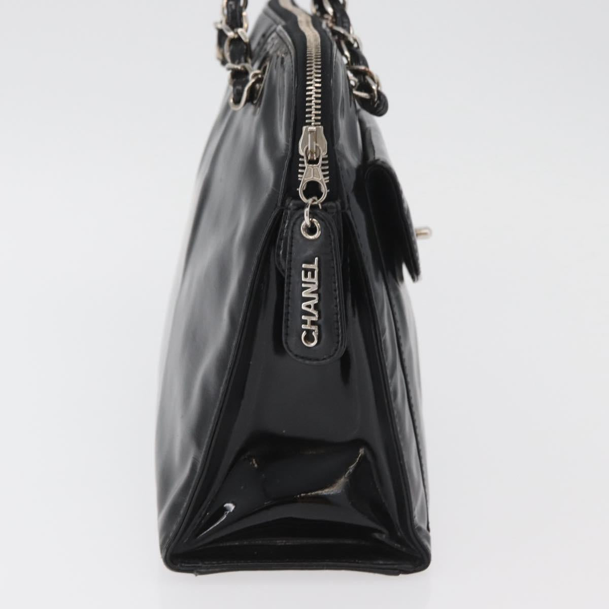CHANEL Chain Shoulder Bag Patent leather Black Silver CC Auth ka3740