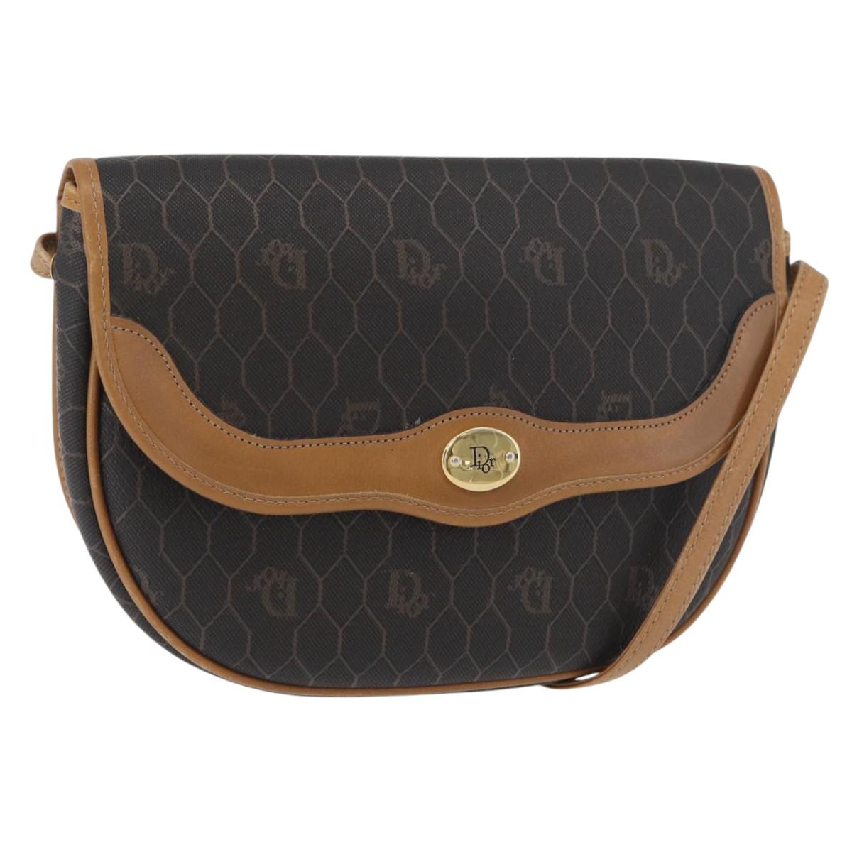 Christian Dior Honeycomb Canvas Shoulder Bag PVC Black Gold Auth ka3752