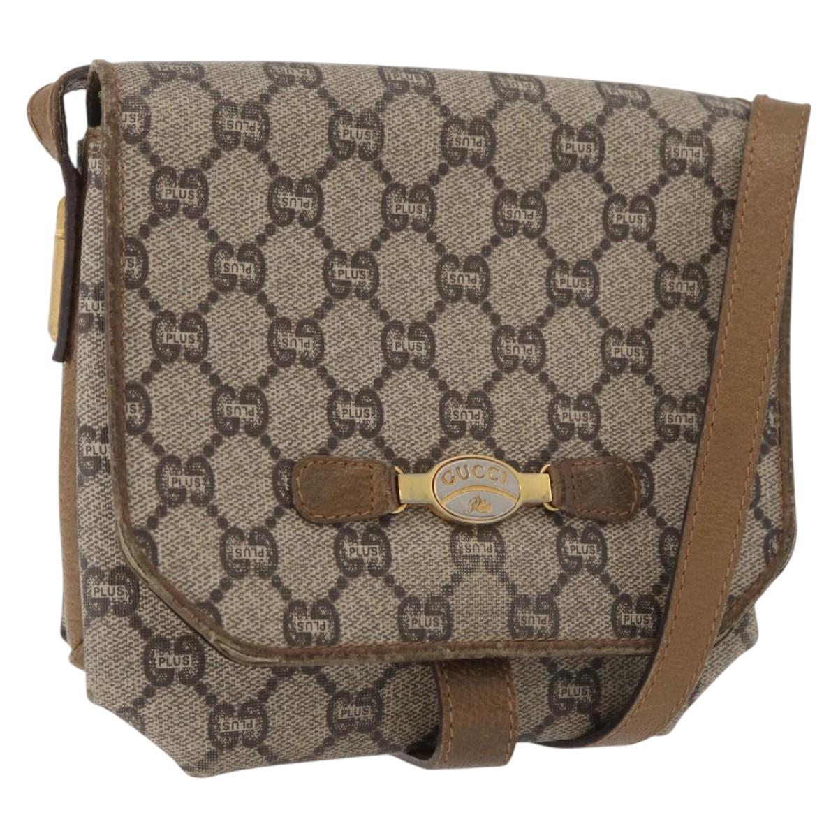 GUCCI GG Plus Supreme Shoulder Bag PVC Beige Gold Auth ka3753