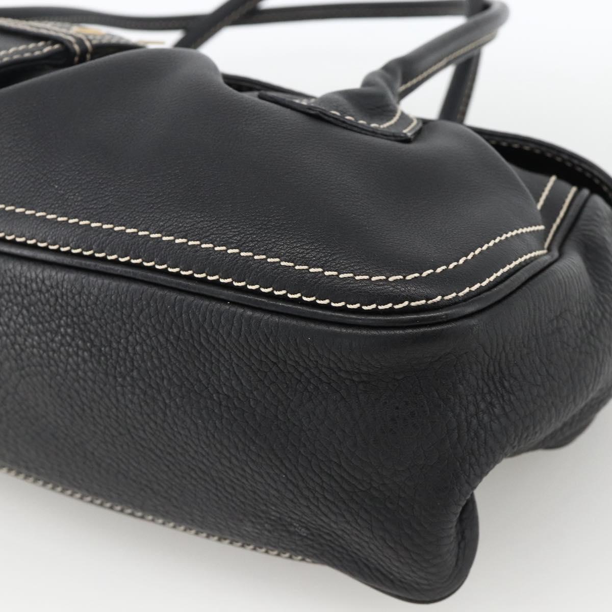 CELINE Hand Bag Leather Black Gold Auth ka3758