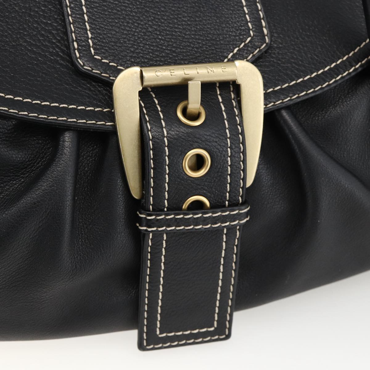 CELINE Hand Bag Leather Black Gold Auth ka3758