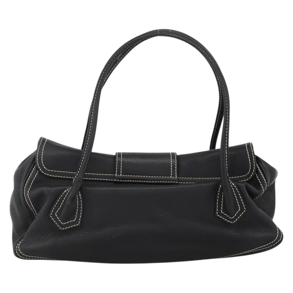 CELINE Hand Bag Leather Black Gold Auth ka3758