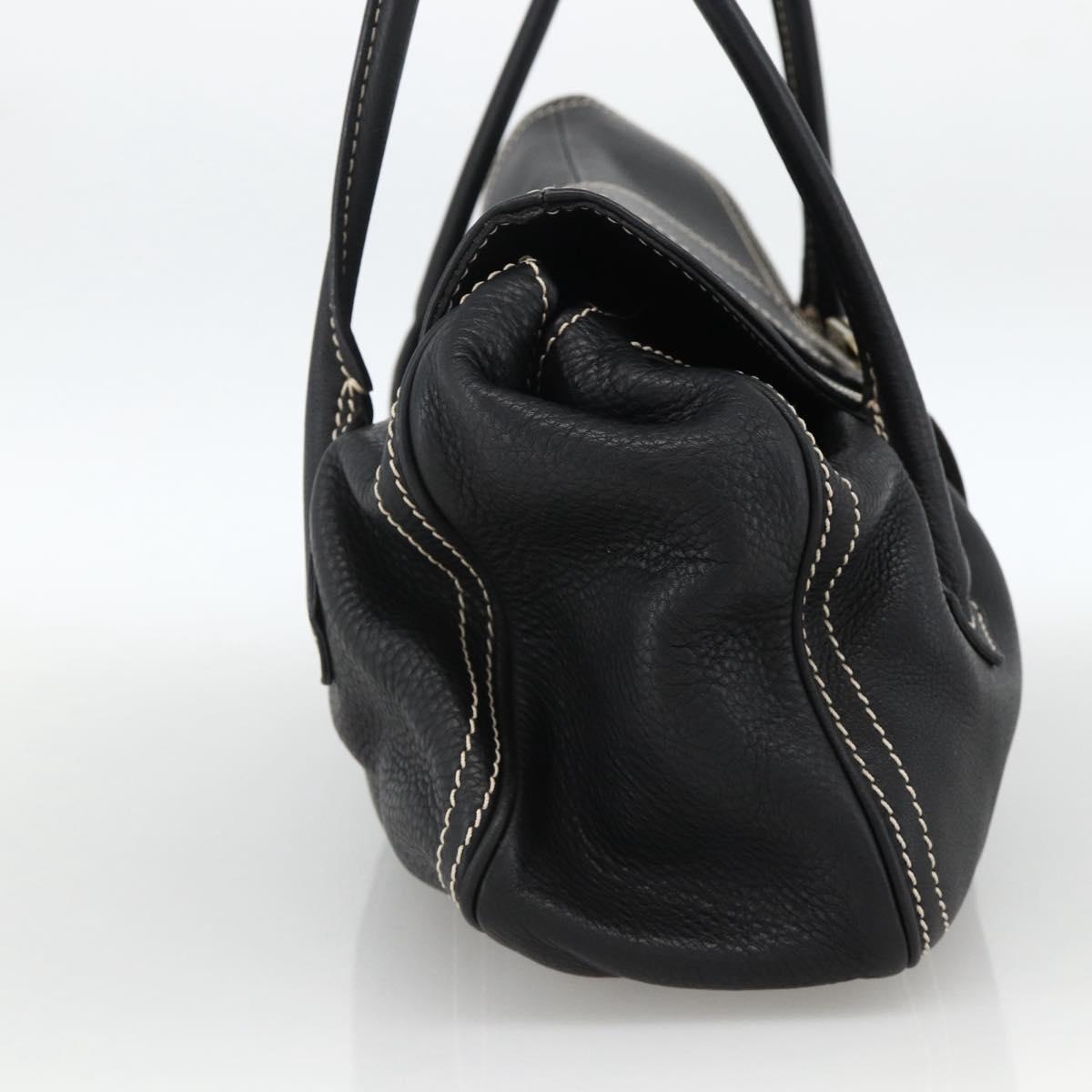 CELINE Hand Bag Leather Black Gold Auth ka3758