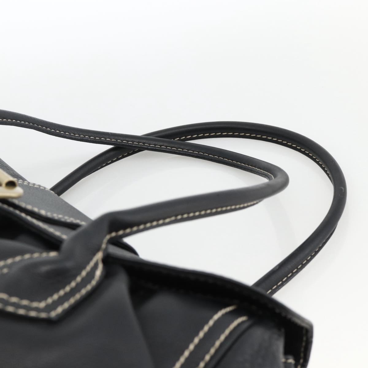 CELINE Hand Bag Leather Black Gold Auth ka3758