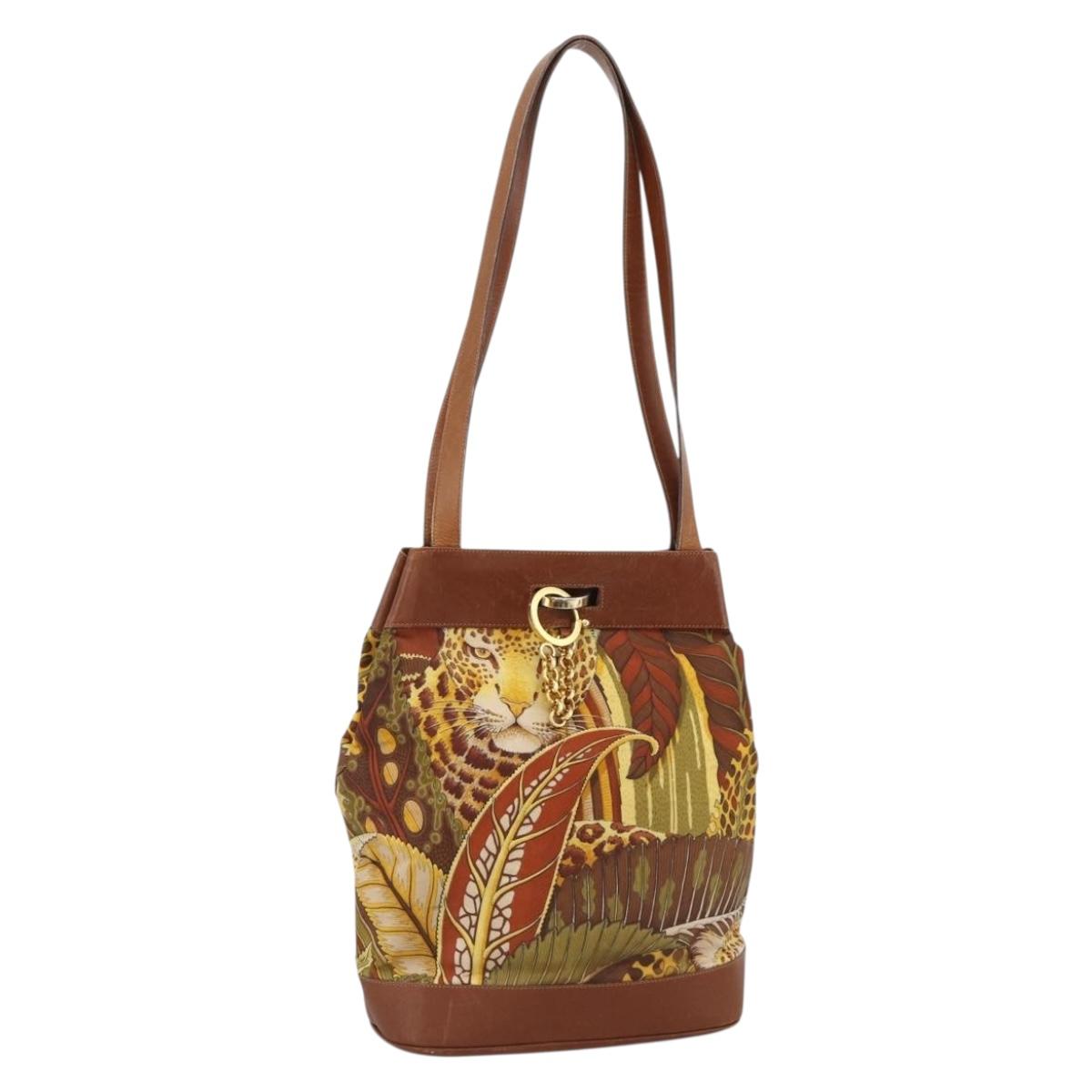 Salvatore Ferragamo Tote Bag Nylon Brown Gold Auth ka3760A