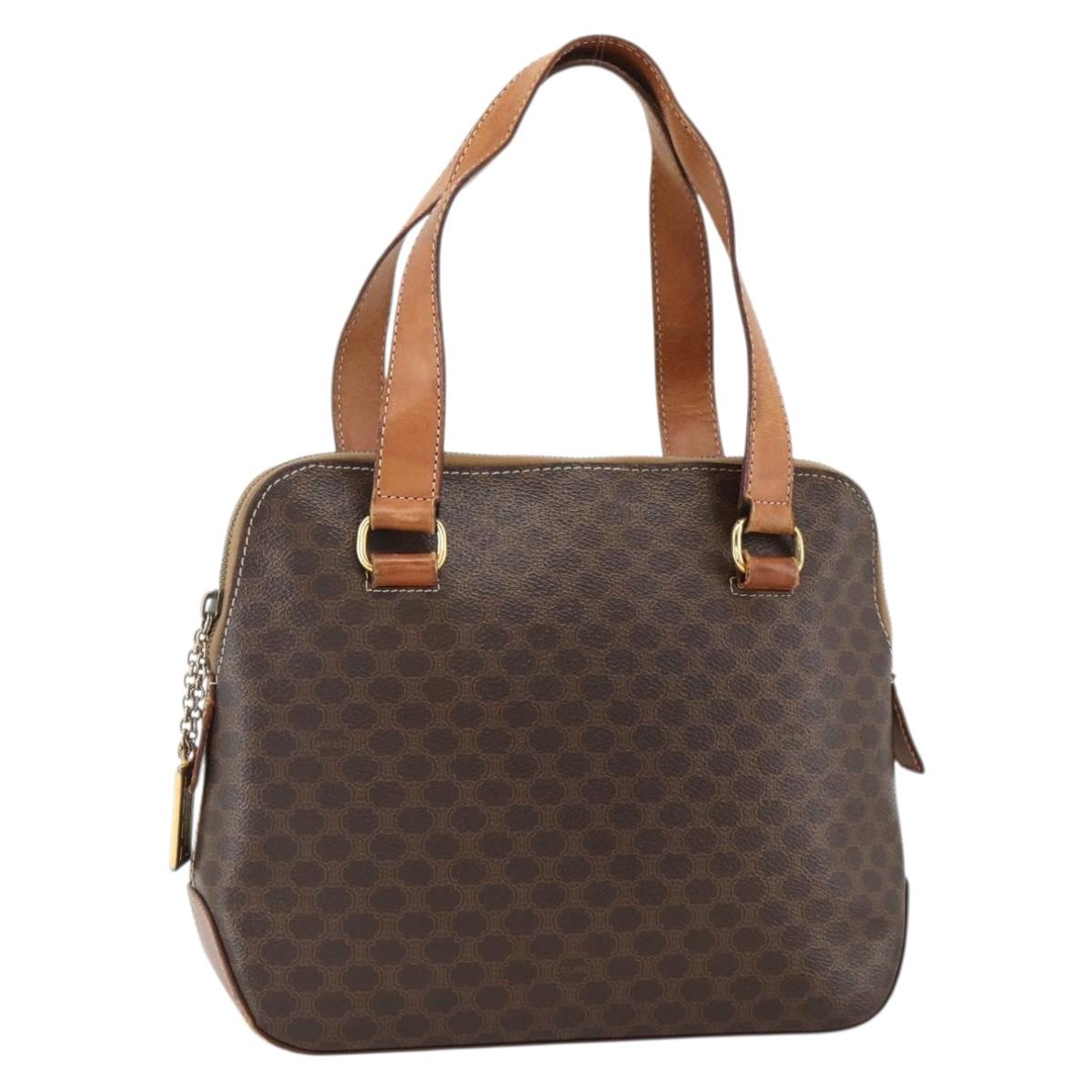 CELINE Macadam Canvas Hand Bag PVC Leather Brown Gold Auth ka3766