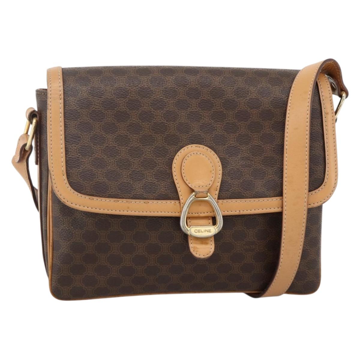 CELINE Macadam Canvas Shoulder Bag PVC Leather Brown Gold Auth ka3768