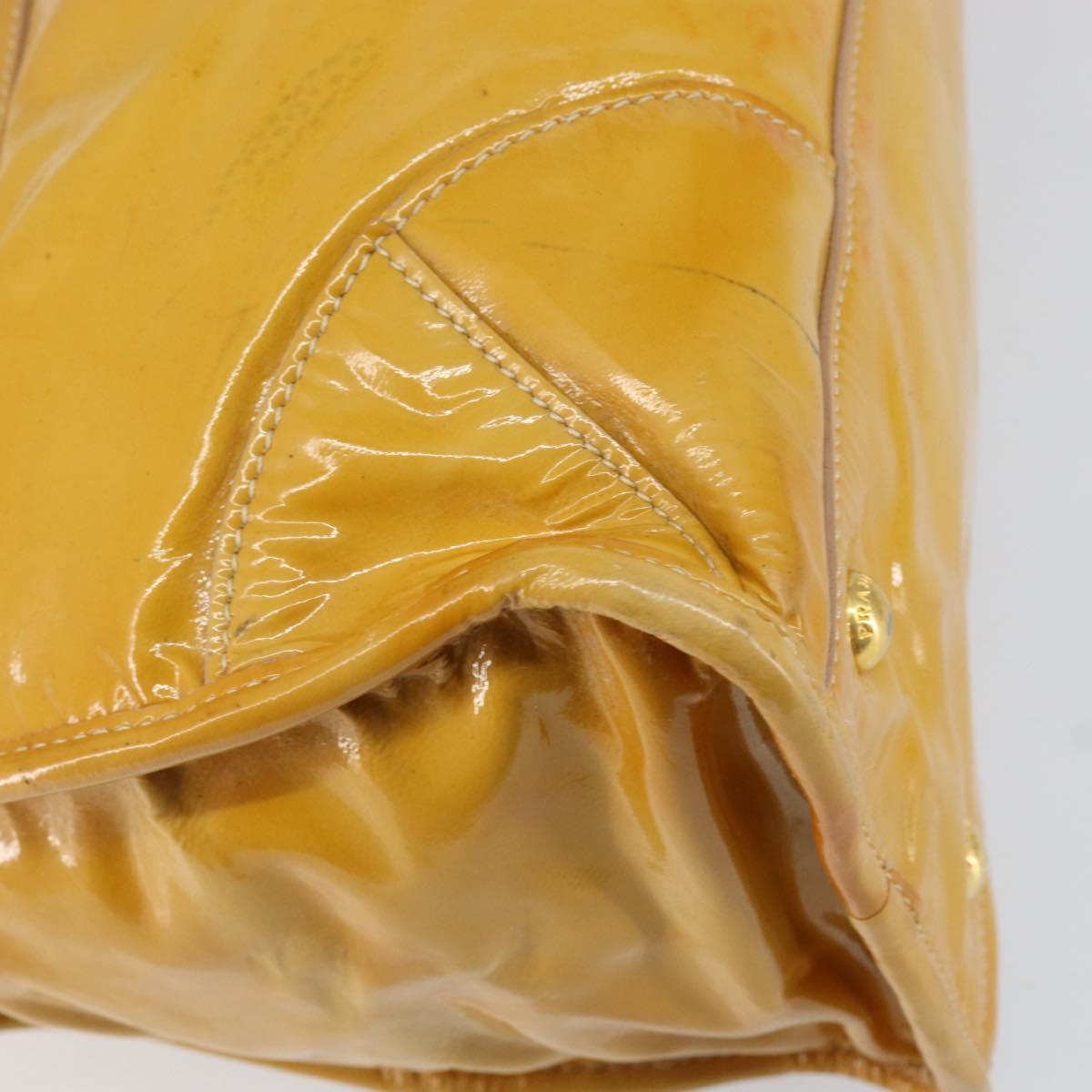 PRADA Hand Bag Patent leather Yellow Gold Auth ka377