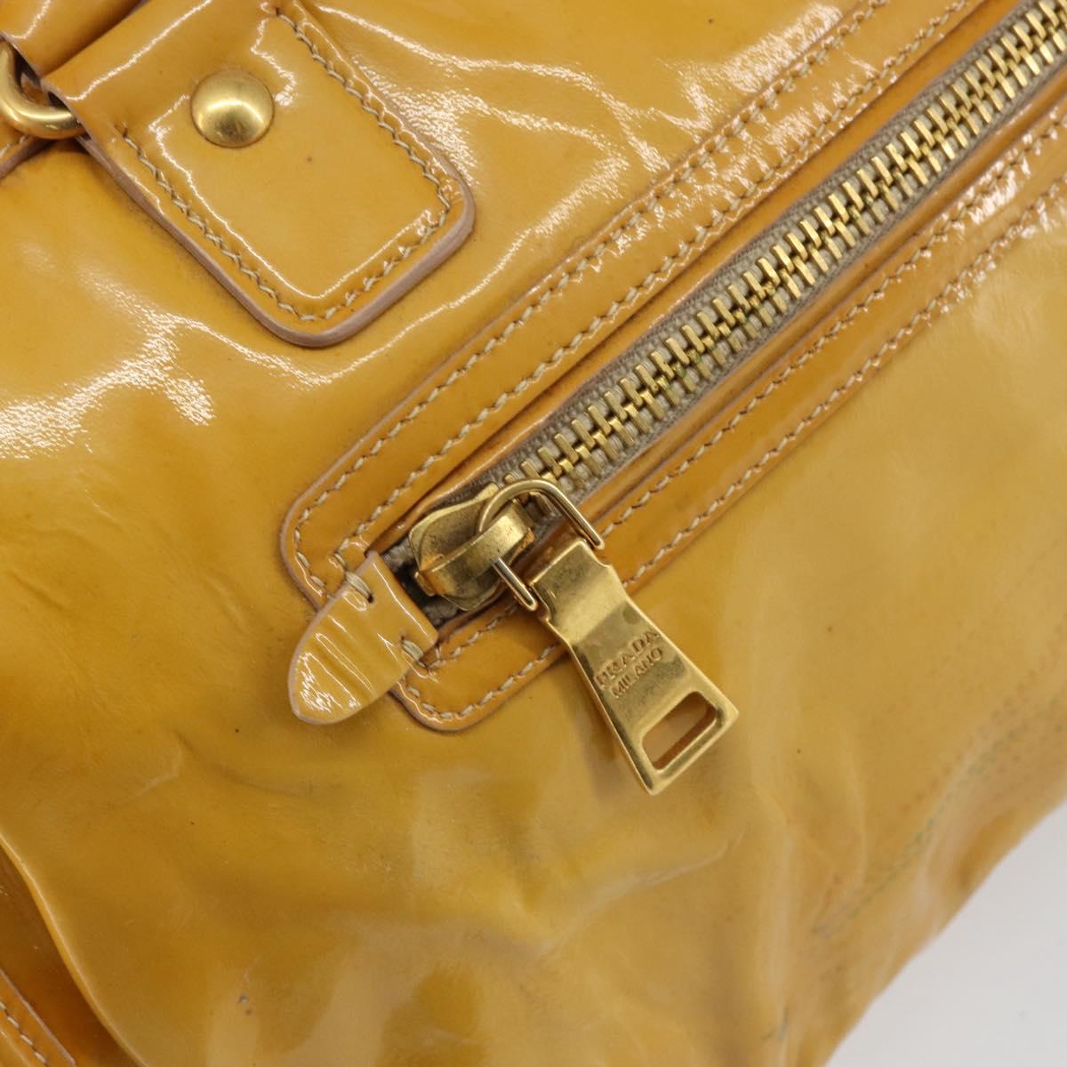 PRADA Hand Bag Patent leather Yellow Gold Auth ka377