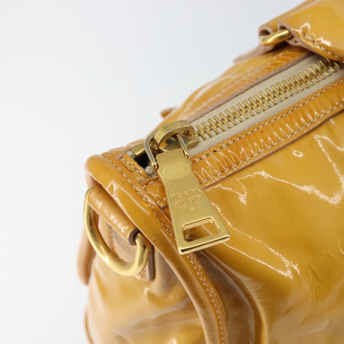 PRADA Hand Bag Patent leather Yellow Gold Auth ka377