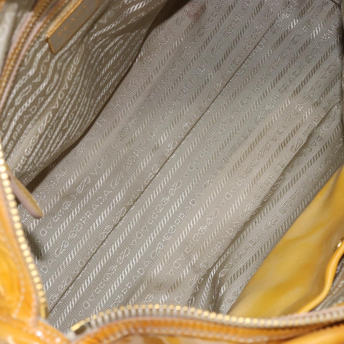 PRADA Hand Bag Patent leather Yellow Gold Auth ka377