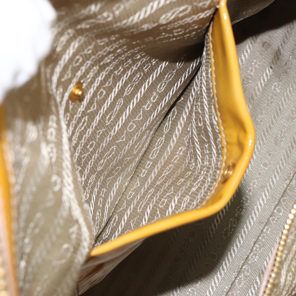 PRADA Hand Bag Patent leather Yellow Gold Auth ka377