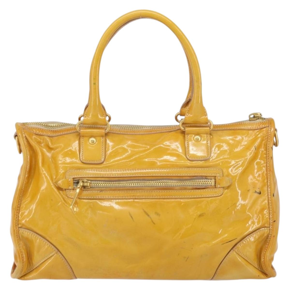 PRADA Hand Bag Patent leather Yellow Gold Auth ka377