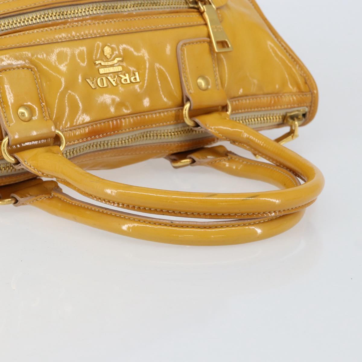 PRADA Hand Bag Patent leather Yellow Gold Auth ka377