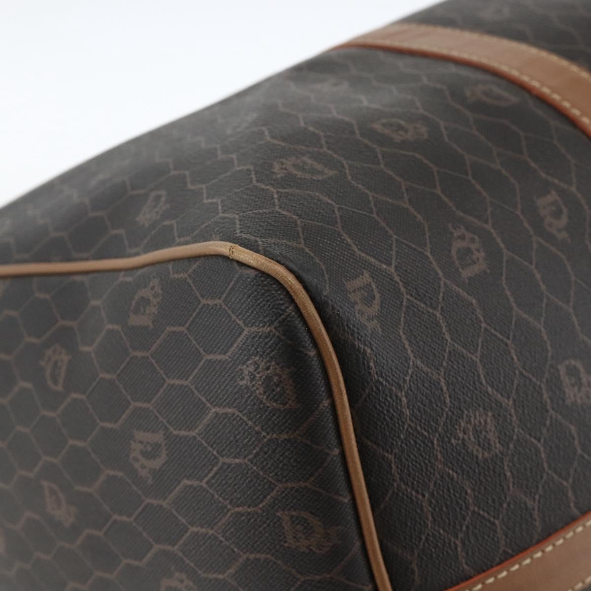 Christian Dior Honeycomb Canvas Boston Bag PVC Black Gold Auth ka3782A
