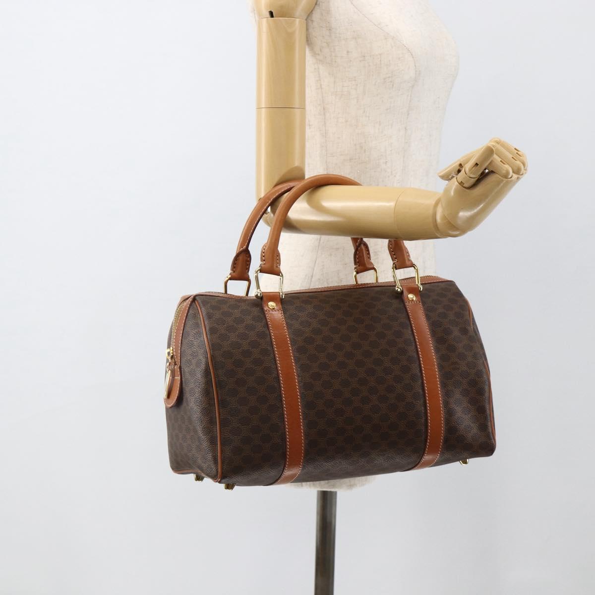 CELINE Macadam Canvas Hand Bag PVC Leather Brown Gold Auth ka3794