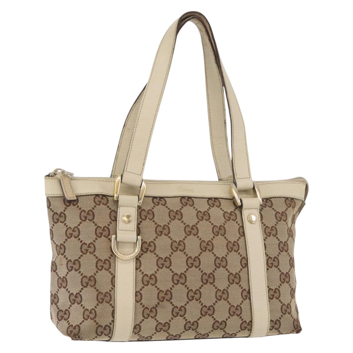 GUCCI Abbey GG Canvas Hand Bag Beige Gold 141471 Auth ka3796
