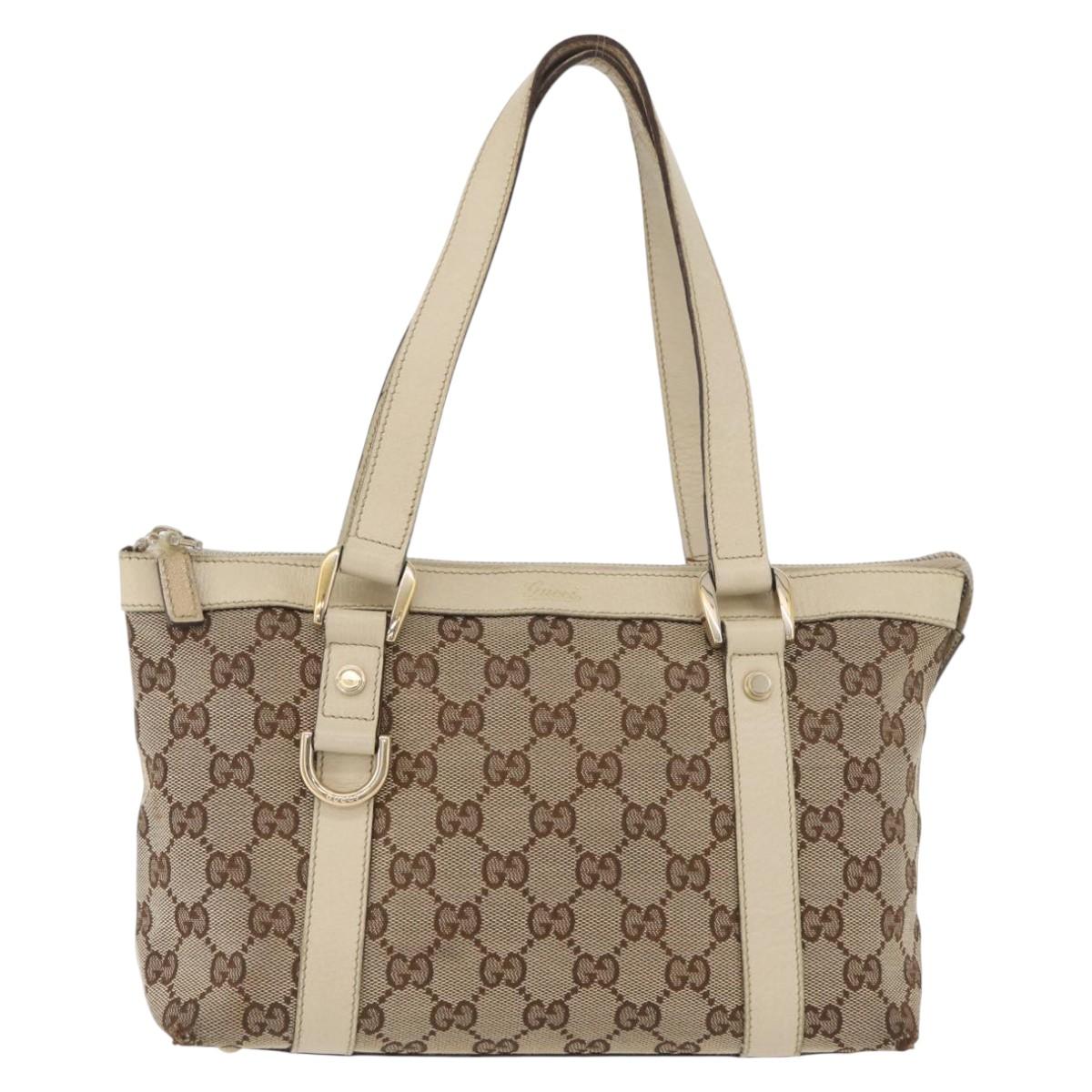 GUCCI Abbey GG Canvas Hand Bag Beige Gold 141471 Auth ka3796