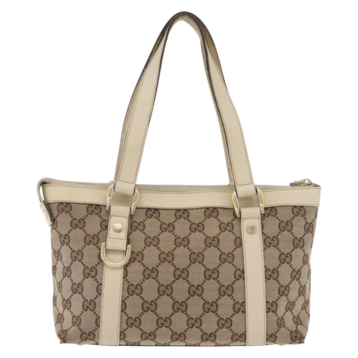 GUCCI Abbey GG Canvas Hand Bag Beige Gold 141471 Auth ka3796