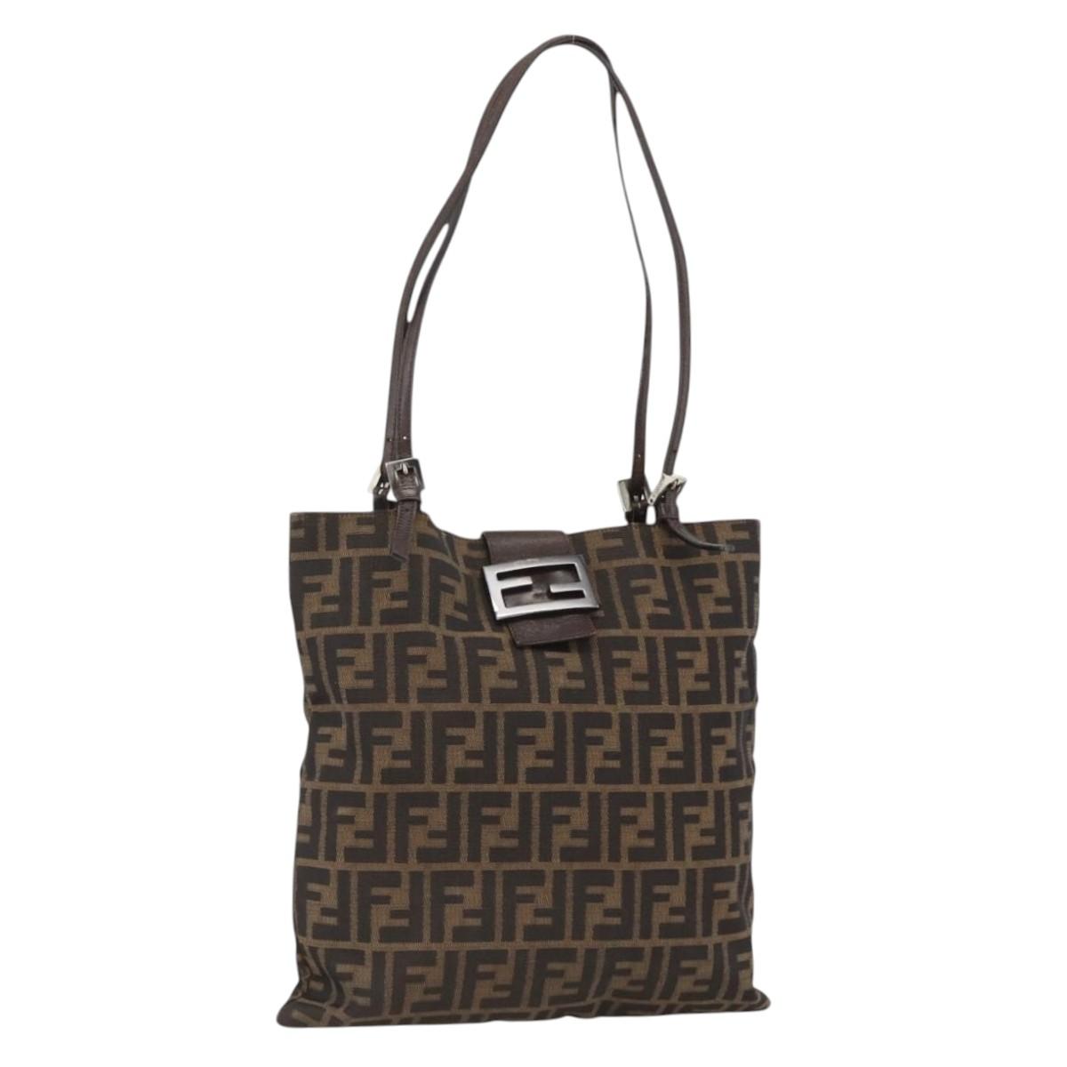 FENDI Zucca Canvas Tote Bag Black Brown Auth ka3797A