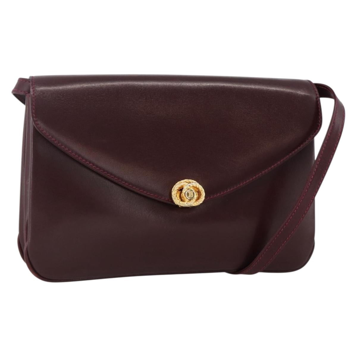 BALLY Shoulder Bag Leather Bordeaux Gold Auth ka3827A