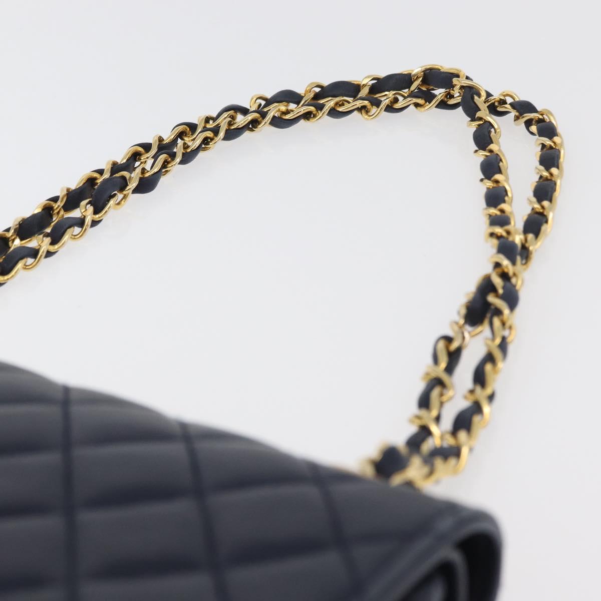 CHANEL Matelasse 25 Double Flap Chain Bag Lamb Skin Navy Gold CC Auth ka3835V
