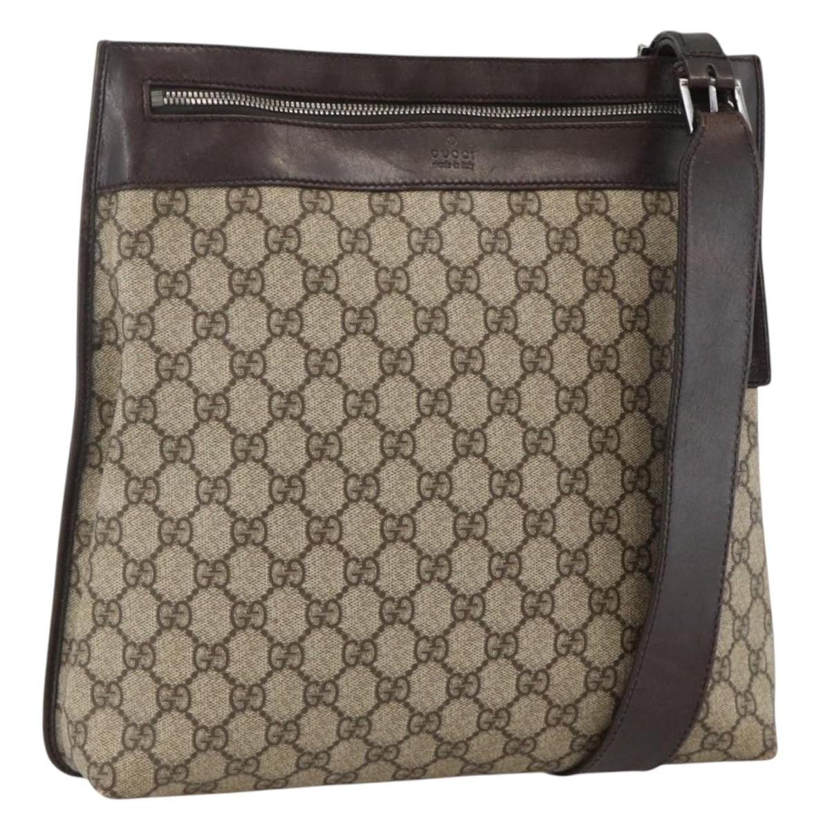 GUCCI GG Supreme Shoulder Bag PVC Beige Silver 92560 Auth ka3837