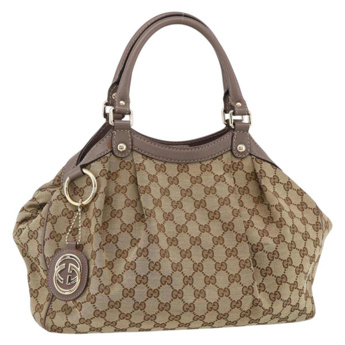 GUCCI GG Canvas Sukey Hand Bag Beige Gold 211944 Auth ka3843A