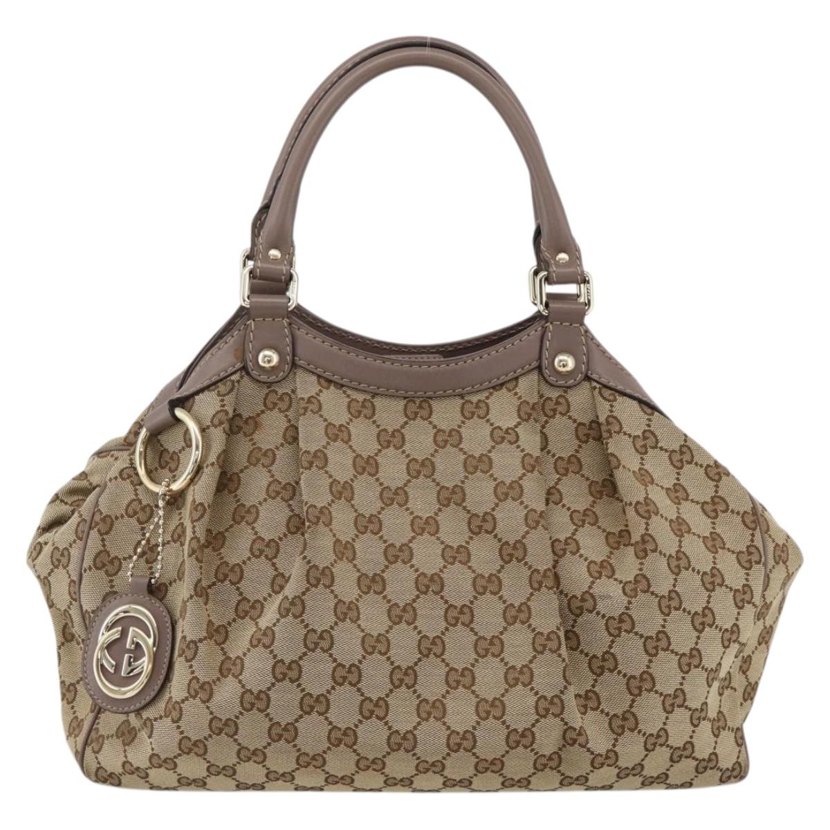 GUCCI GG Canvas Sukey Hand Bag Beige Gold 211944 Auth ka3843A