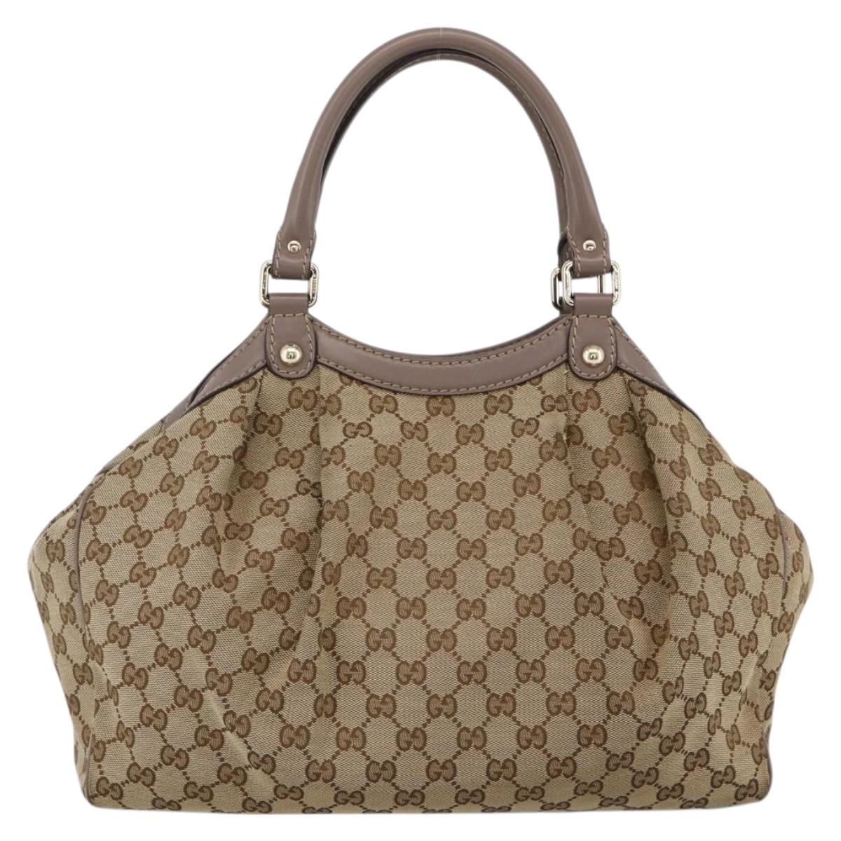 GUCCI GG Canvas Sukey Hand Bag Beige Gold 211944 Auth ka3843A