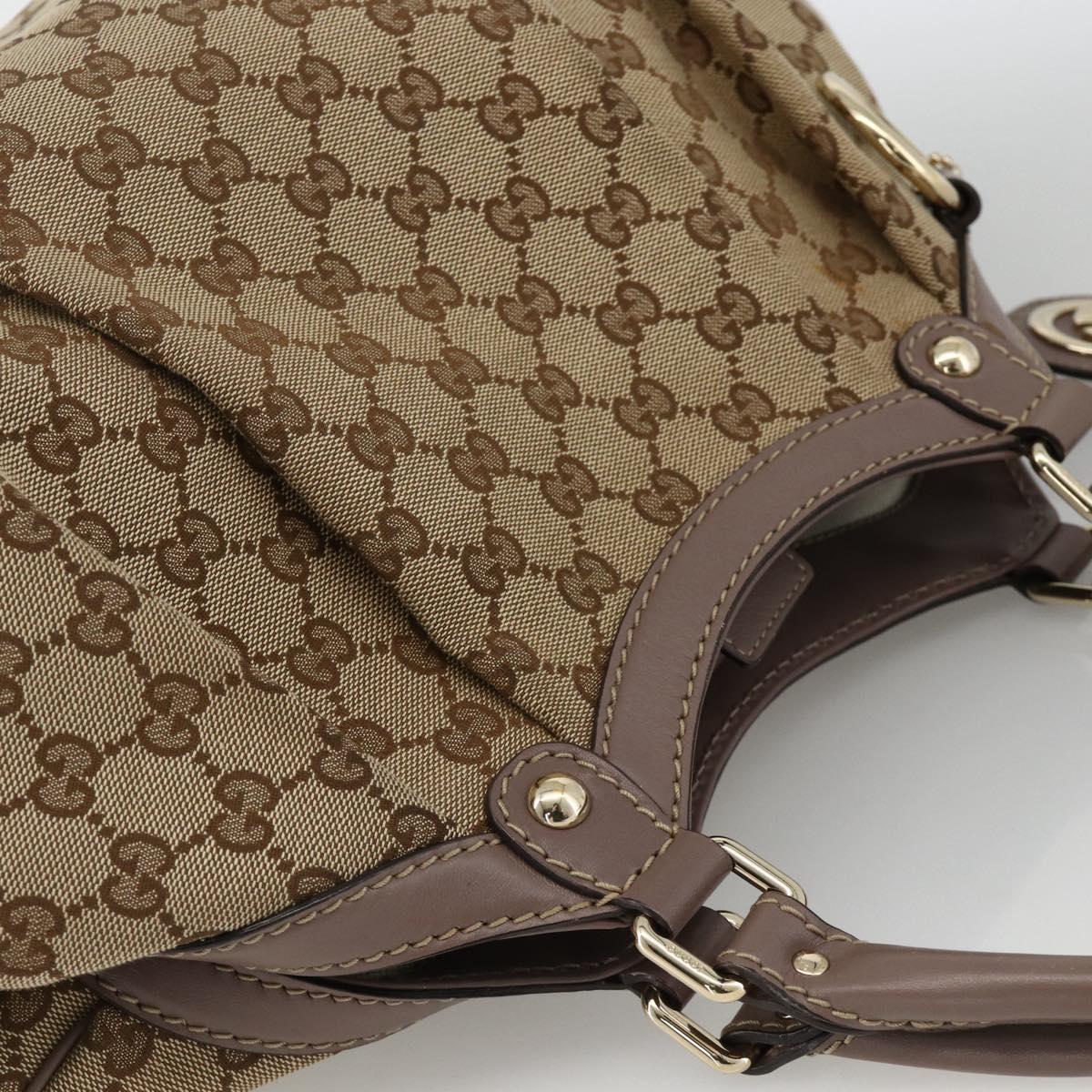 GUCCI GG Canvas Sukey Hand Bag Beige Gold 211944 Auth ka3843A