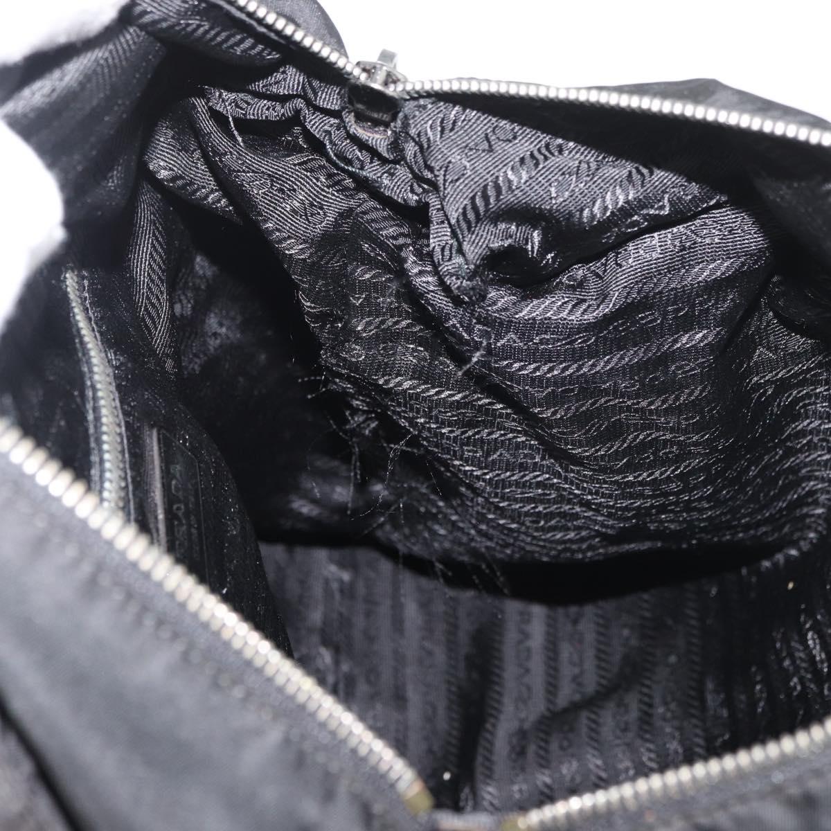 PRADA Hand Bag Nylon Leather 2way Black Silver Auth ka3854