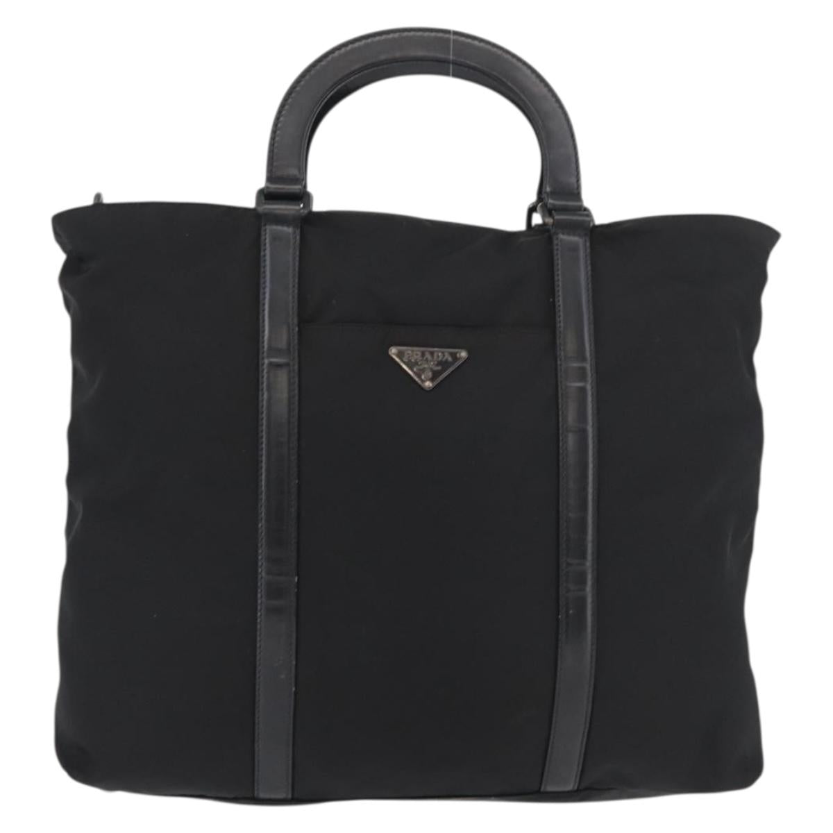PRADA Hand Bag Nylon Leather 2way Black Silver Auth ka3854